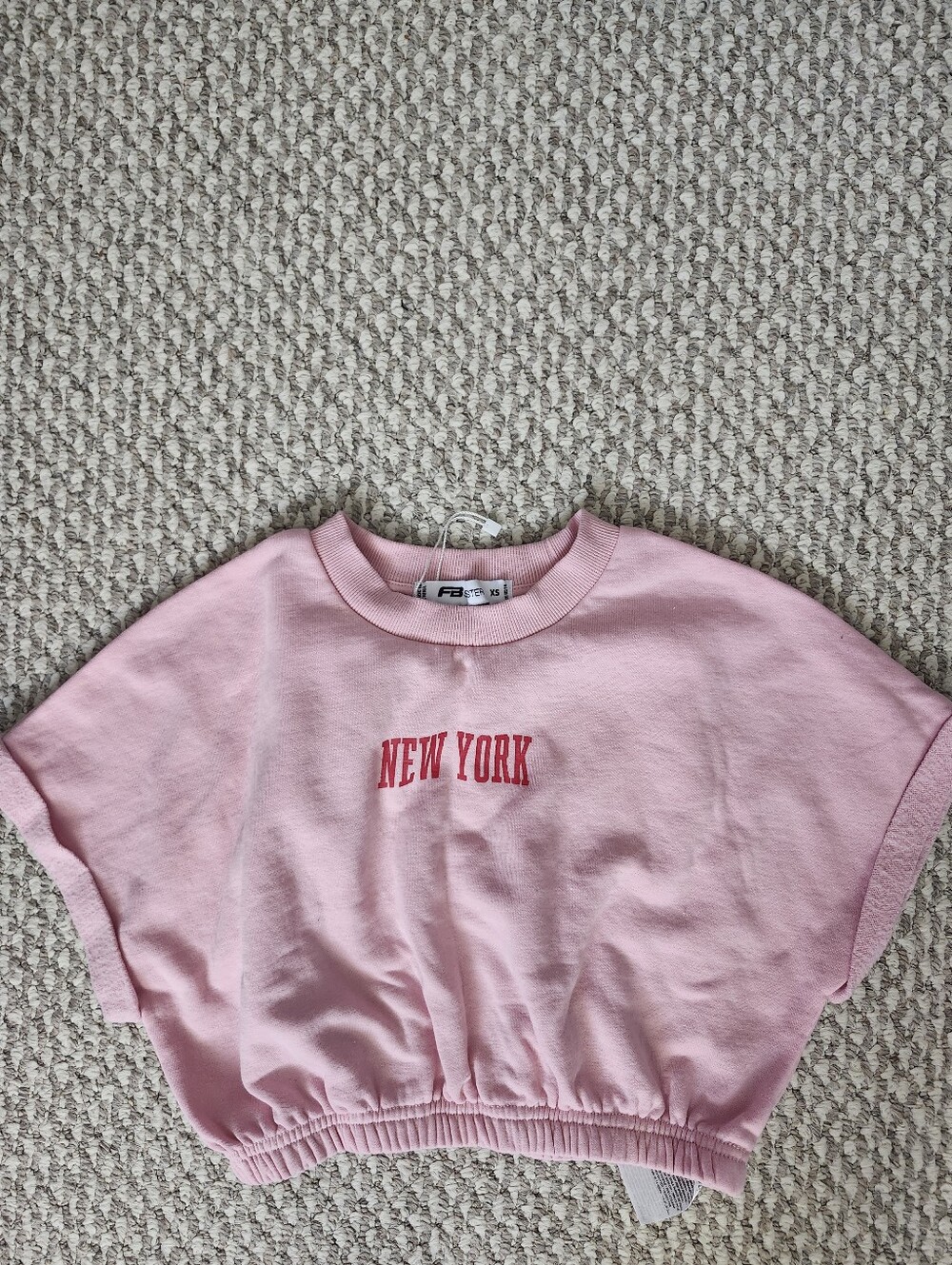 NEW YORK Embroidered Pink Cropped Sweat Top
